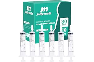 JollyMate 30 Pack 10ml Oral Syringe for Liquids, 10cc Oral Syringes without Needle with Cap Individually Wrapped for Pet Feeding, Scientific Labs, Measuring Liquids, Oil & Glue Dispenser