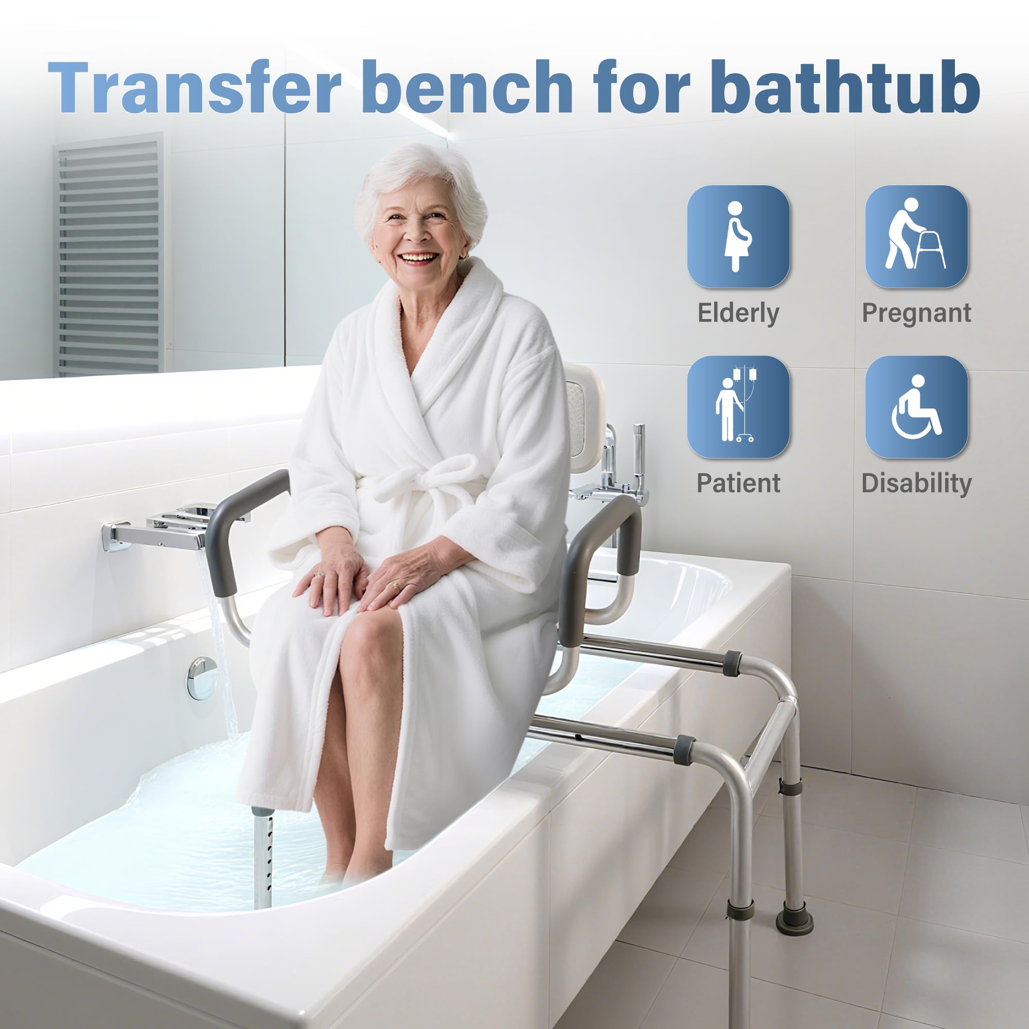 Sliding Tub Transfer Bench with 360 Degree Swivel Seat, Height Adjustable Bathtub Transfer Bench with Armrest, Non-Slip Rotating Shower Chair for Elderly Disabled