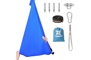 Trahefa Sensory Swing Holds up to 220lbs Indoor & Outdoor Using Cuddle Swing Tree Hammock with Hanger Kit Has Calming Effect with Special Needs (Blue)