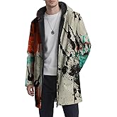 YZCX Mens Graffiti Printed Cardigan Hoodies Full Zip Up Long Sherpa Coat Fashion Casual Fleece Lined Jackets with Pockets