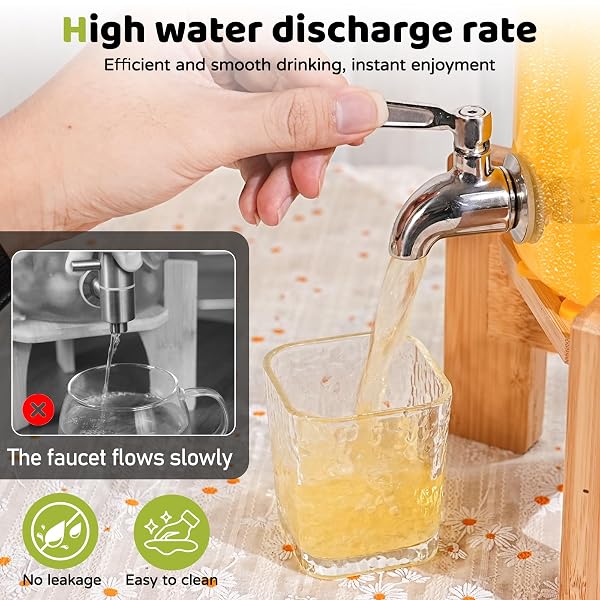 SPEETH 2 PCS 1.6 GALLON DRINK DISPENSER, LARGE WATER GLASS BEVERAGE DISPENSER WITH WOOD STAND FOR PARTIES WITH STAINLESS STEEL SPIGOT, IDEAL FOR LEMONADE,JUICE, TEA, AND PARTY DRINKS