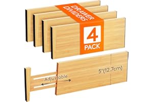 Lifewit 4 Pack Drawer Dividers Bamboo 5" High, 11-17" Adjustable Drawer Organizers for Clothes, Expandable Dresser Separators