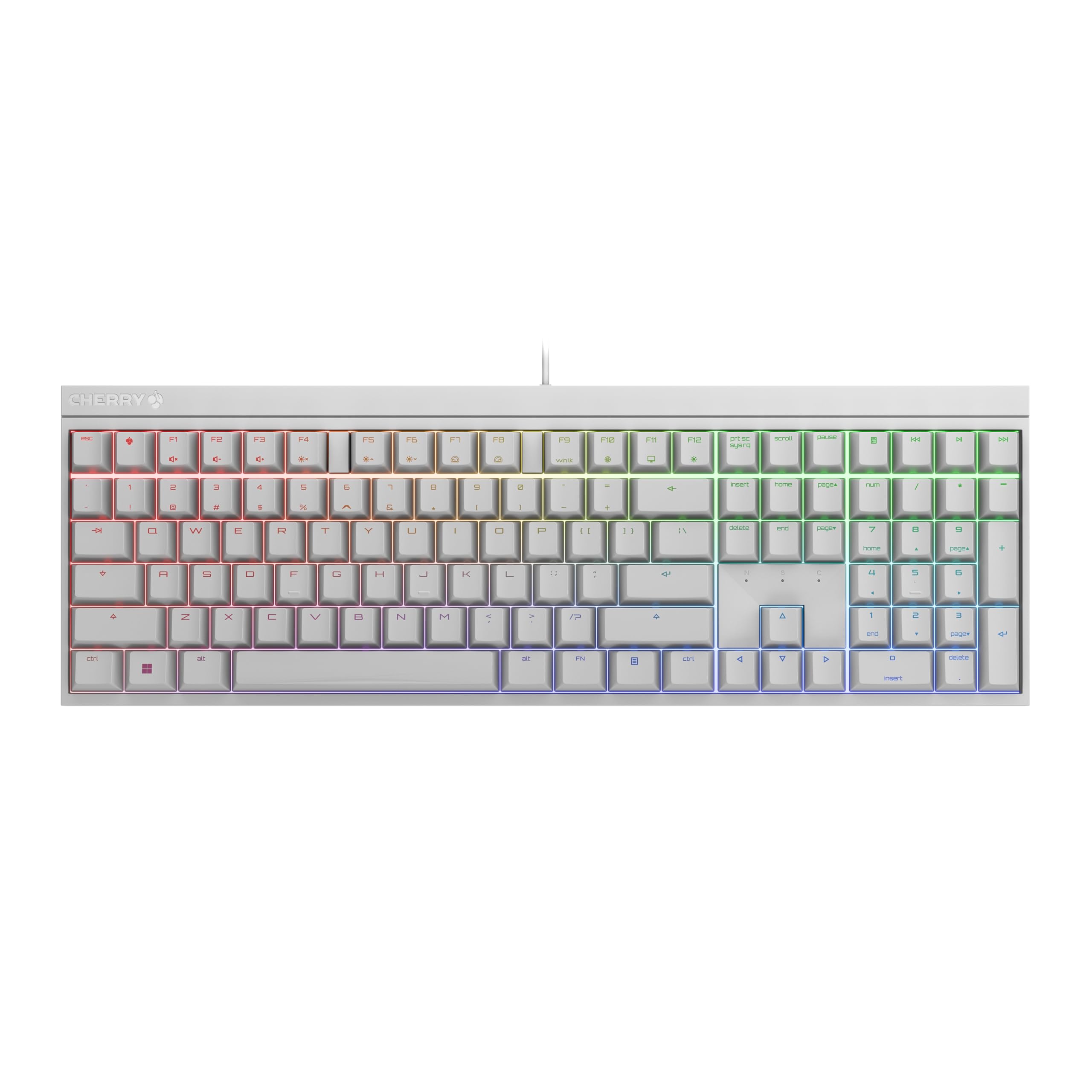 CHERRY XTRFY MX 2.0S, Wired Mechanical Gaming Keyboard with RGB-Lighting, Designed in Germany, Full Key Rollover, Anti Ghosting, Cherry MX2A Blue Switches, White
