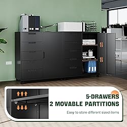 Letaya 5 Drawer Storage Cabinet, Mobile Printer