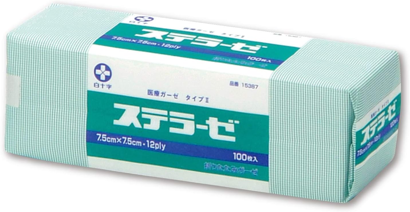 Amazon 白十字 ステラーゼ 7.5cm×7.5cm 100枚入 (タイプ2 未滅菌 綿100) [一般医療機器] 白十字 ドラッグストア