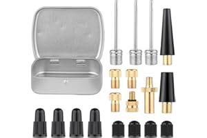19pcs Bicycle Valve Adapter Set for Presta Schrader, Brass Bike Tire Valve Adapter Includes Ball Pump Needles Air Pump Needle
