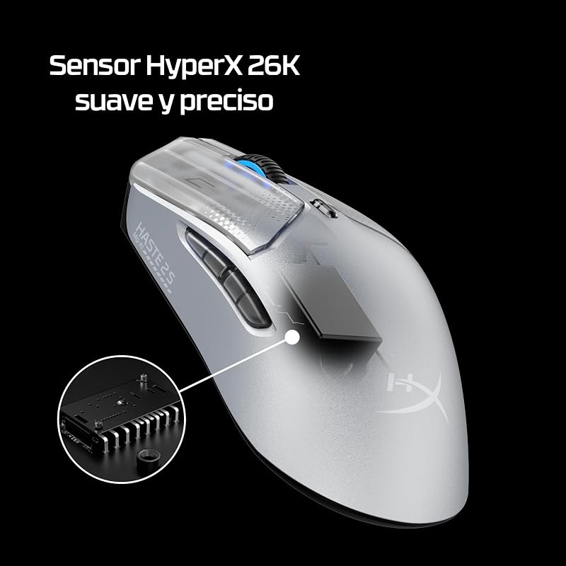 Pulsefire Haste 2 S - Ratón Gaming inalámbrico, Carcasa de magnesio, Ultra-Ligero 64g, batería 120h, Glass Skates, Sensor 26K, Color Plata