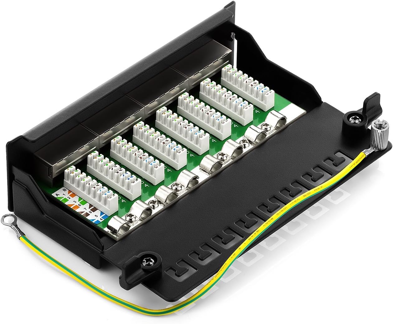 deleyCON CAT6 Network Panel 8-Port Patch Panel Distributor Field Desktop & Wall Mounting Shielded 8x RJ45 Ports TIA568A TIA568B - Black - Image 4