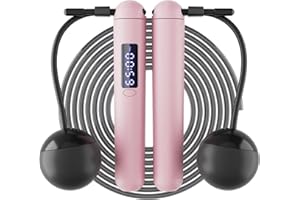 ACHDOFITS Jump Rope - Counting and Timing Jump Ropes, Tangle-free Steel Wire Skipping Rope with Ropeless, Adjustable Length Rechargeable, LED Display, for Men Women Fitness and Workout