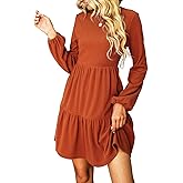 CUPSHE Women's Mini Fall Dresses Knit Casual Long Sleeve Crew Neck Flowy Tiered Ruffled Short Sweater Dress