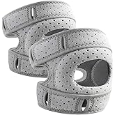 Knee Brace for Women Men Adjustable Knee Support with Side Stabilizers, Patella Gel Pads & Upgraded Silicone Anti-Slip Strip -Patella Knee Brace for Meniscus Tear, Knee Pain, Arthritis, Injury Recovery, Running, Workout (Gray 2 Pcs)