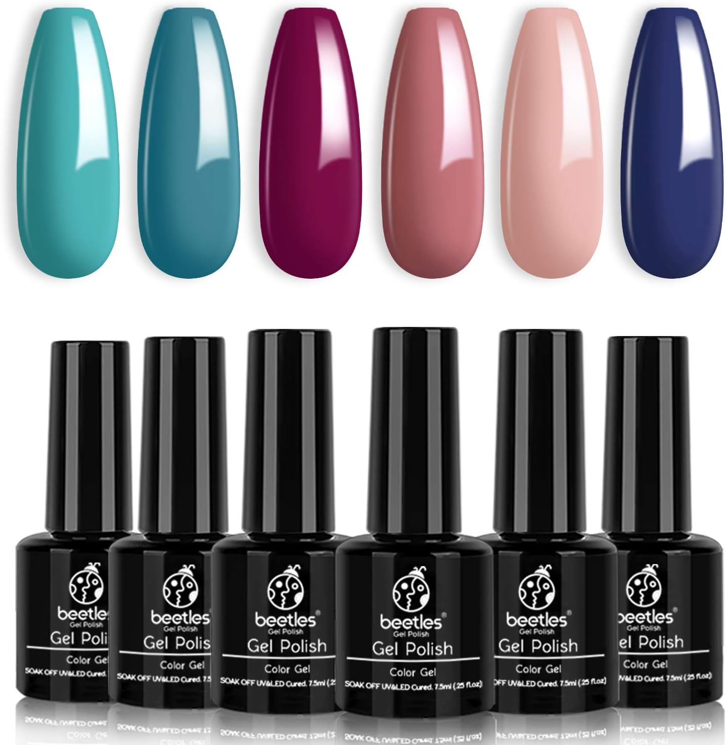 Beetles Gel Nail Polish Set, Dusty Bouquet Collection Blue Pink Color Perfect for Autumn and Winter Nail Art Manicure Kit Soak Off UV LED Gel, 7.3ml Each Bottle : Beauty