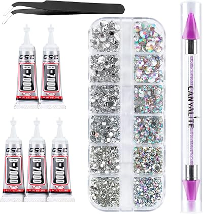 CANVALITE 2784Pcs Rhinestones 6 Sizes AB Nail Art Gems with Glue