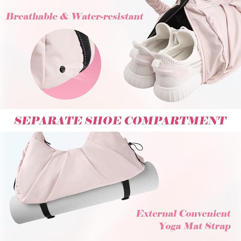 Sac de Sport Fille, Petit Sac de Voyage Femme avec Compartiments Chaussures, Imperméable Sac Piscine Femme, Sac de Yoga Léger pour Gym, Fitness, Weekend Voyage
