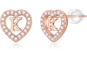 BRIJEWLIC Initial Heart Earrings for Girls - Sterling Silver/Rose Gold Heart Initial Stud Earrings for Little Girls Kids Baby Earrings Non Tarnish Hypoallergenic Earrings for Teen Girls Gifts Jewelry Sterling Silver Earring Post