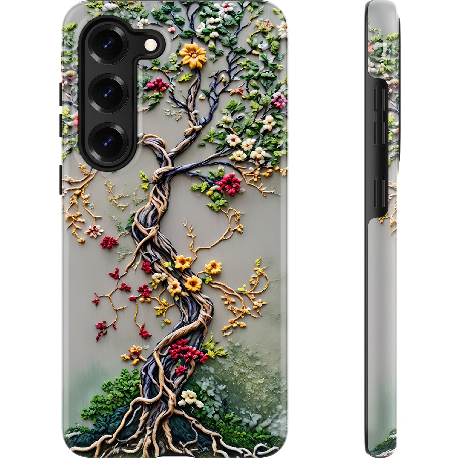 Photo 1 of Esdot for Samsung Galaxy S23 Case - Wireless Charging Compatible – Dual-Layer Soft Silicone + Hard Shell - Wildflower Design - Protective Phone Cover for Women Girls - Tree of Life