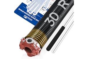 YoToolGDS Right Hand Wind（Red Cone）2" Garage Door Torsion Spring with Non-Slip Winding Bars & Gloves, High Precision Electrophoresis Black Coated, for Replacement, MIN 16,000 Cycles (0.250x2''x30'')