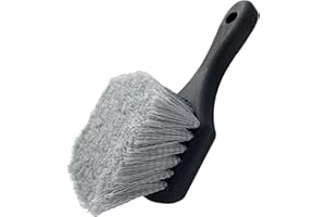 LUCKLYJONE Wheel & Tire Brush for Car Rim, Soft Bristle Car Wash Brush, Cleans Tires & Releases Dirt and Road Grime, Short Handle for Easy Scrubbing Black