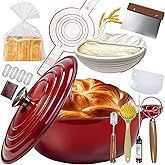 5QT Enameled Cast Iron Dutch Oven for Bread & Multi-Cooking – Complete Sourdough Starter Kit with Lid ,Probe Thermometer, Proofing Basket, Silicone Sling & Gift Packaging Bags,Oven Safe up to 500°F(Red)