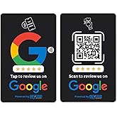 Compatible with Google Review Tap Card by Revuzee with QR Code | NFC and Custom QR Code Sign for Business | Includes Analytics & Customizable Landing Page | Same Size as a Standard Credit Card | Black