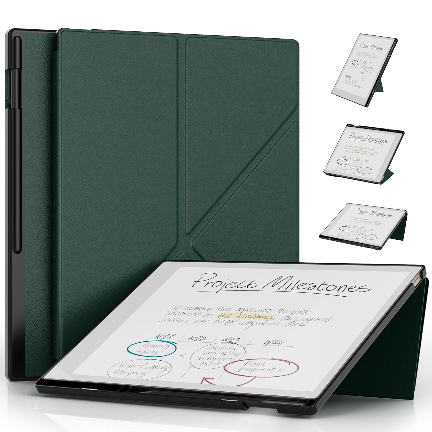 Photo 1 of Remarkable Paper Pro Case (11.8" 2024 Release),Sanyetral Premium PU Leather Four-fold Stand Protective Cover with Pen Holder and Auto Sleep/Wake for Remarkable Paper Pro 11.8" Color Display-Dark Green