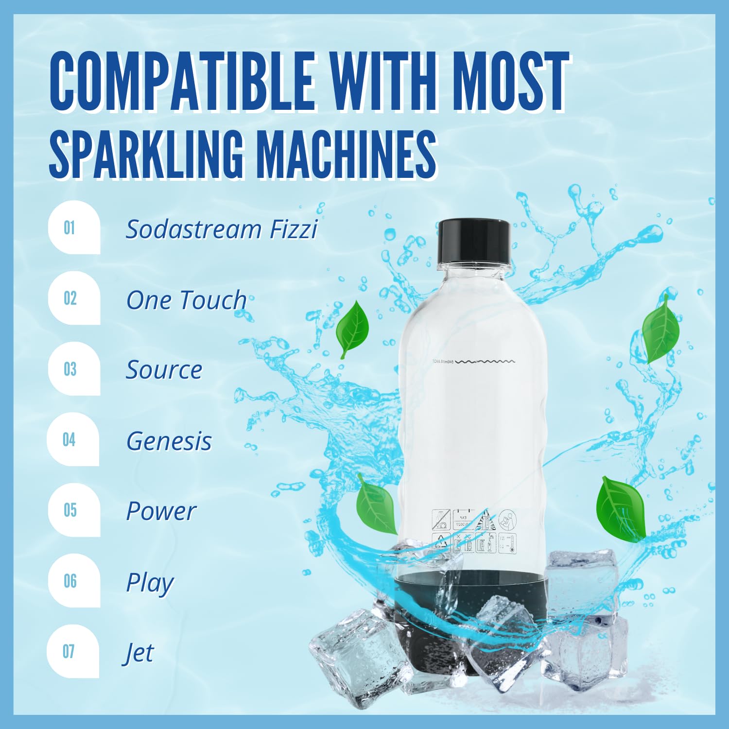 Replacement for SodaStream Bottles Carbonating Sparkling Water Machine 1 Liter (2-Pack, Black)