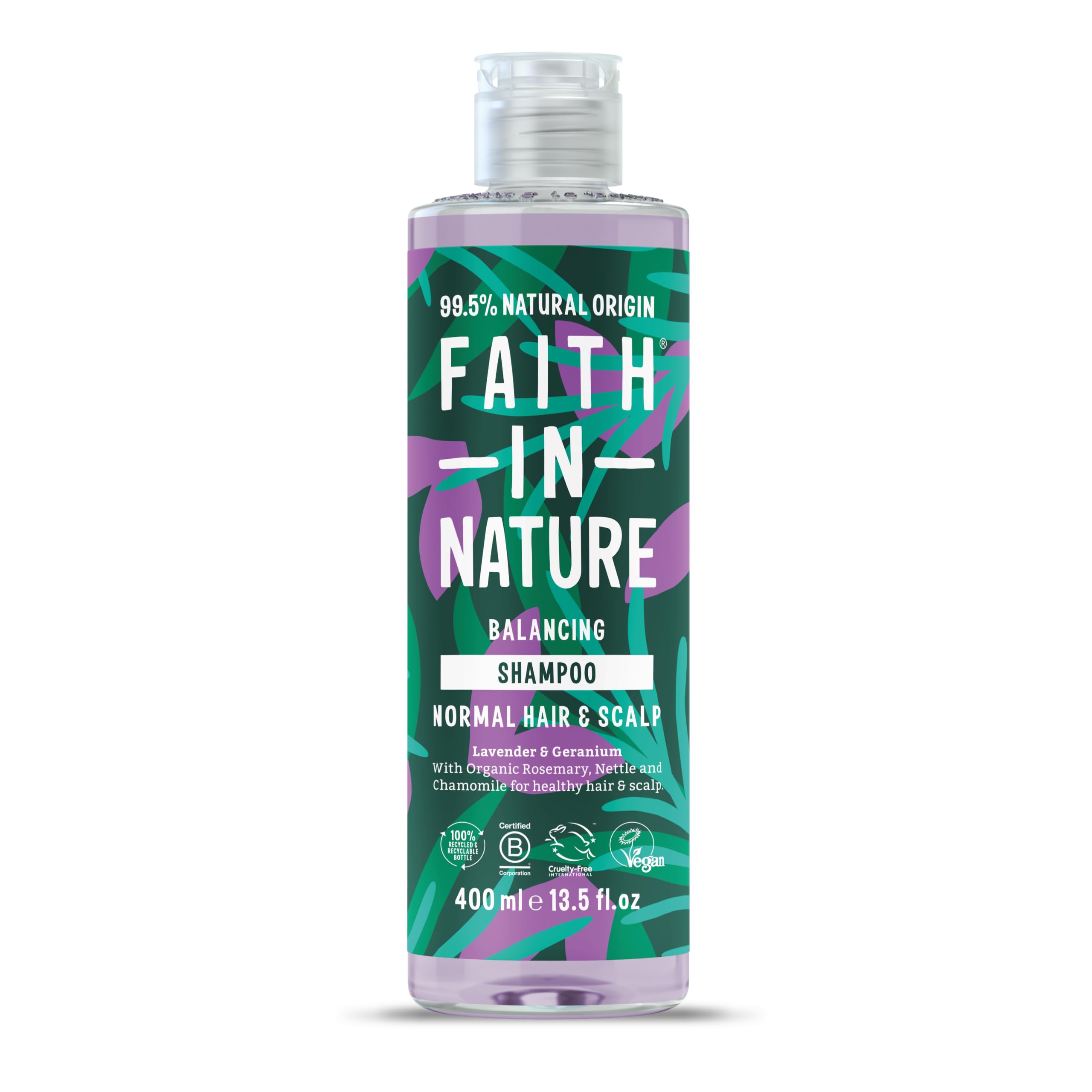 Faith In Nature Natural Lavender & Geranium Shampoo, Balancing for Normal Hair & Scalp, Vegan & Cruelty Free, No SLS, Silcones or Parabens, 400ml — image 1