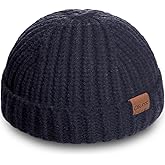 Fisherman Short Beanie Hats for Men, Knit Skull Cap Cuff Trawler Hat Mens Stylish Watch Cap Winter Warm Hat for Daily Wear