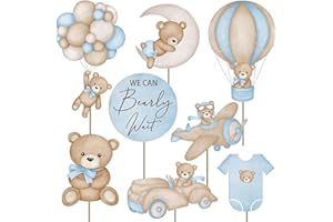 AIMERYUP 16Pcs Blue We Can Bearly Wait Centerpieces for Baby Shower Decorations Bear Centerpieces Baby Shower for Boys Birthday Party Supplies