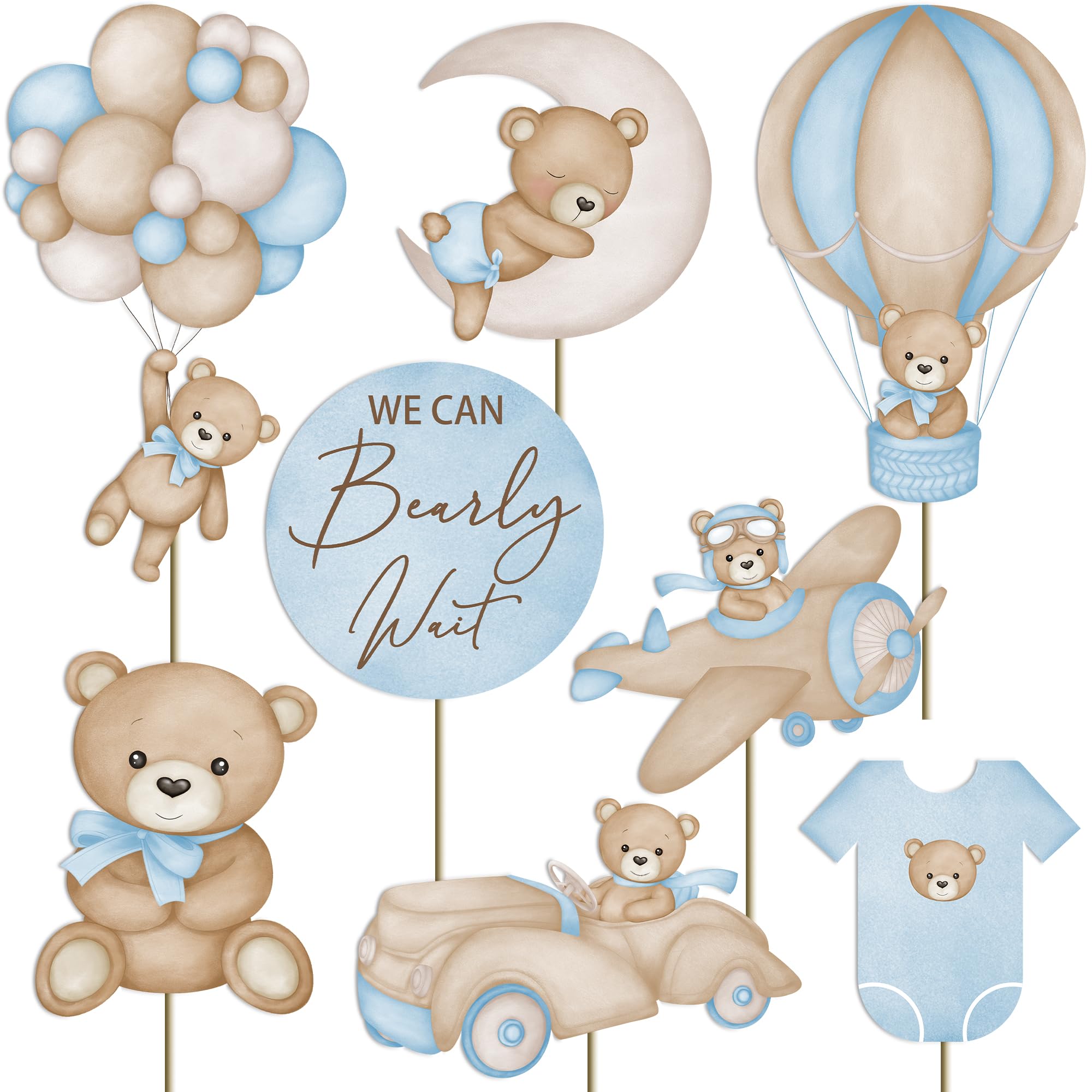 Photo 1 of 16Pcs We Can Bearly Wait Centerpieces for Baby Shower Decorations Blue Bear Baby Shower for Boys Birthday Party Supplies