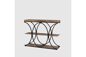 IDEALHOUSE 3-Tier Console Table, with Black Geometric Metal Frame, 39.37" Industrial Entryway Table with Storage Shelves, Nar