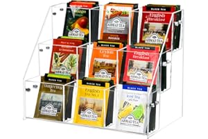 Wuudy Tea Bag Organizer Holder, Acrylic Tea Packets Storage Box Container Display Stand Rack for Counter Cabinet Countertop Kitchen Office, 3 Tier