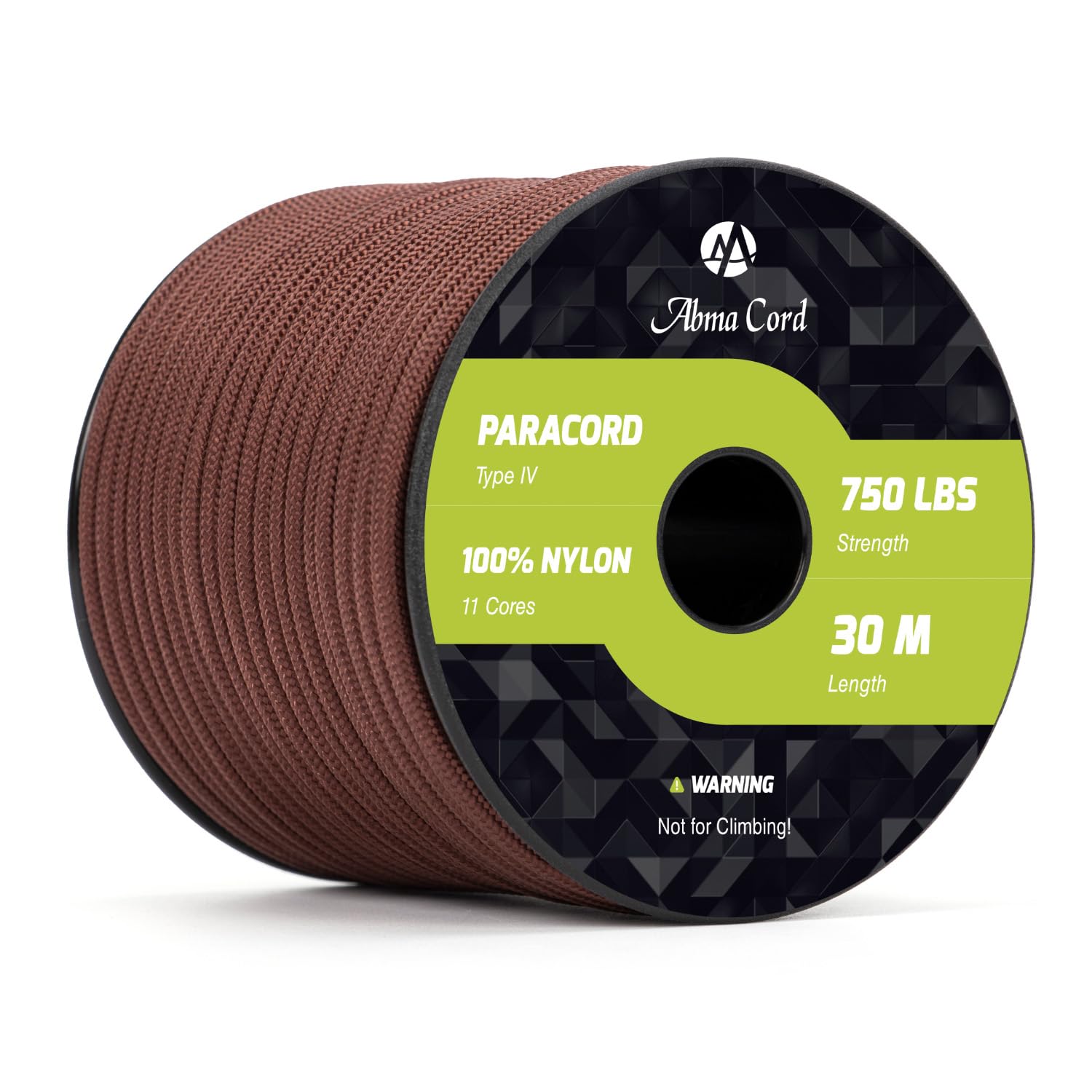 Abma Cord 4mm Paracord 750lb 30M 100% Nylon Rope 11 Strands Type IV Military Grade Parachute Cord for DIY, Camping, Survival, Outdoor - Max. 340kg - Chocolate Brown