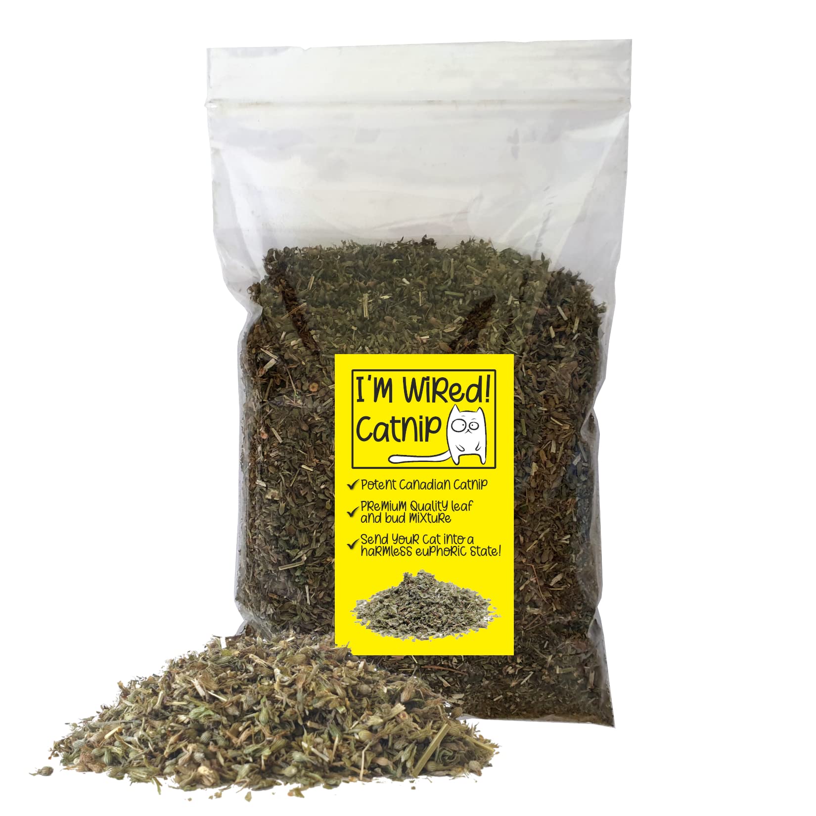 Catnip Dried Leaves Buds Mix I'M WIRED Strong Canadian Resealable Treats Cat Nip (112g)