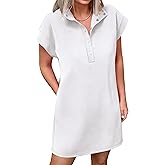 ANRABESS Women Summer Shirt Dress Casual Short Sleeve Henley Neck Mini Shift Tunic Dresses 2026 Beach Vacation Cruise Clothes