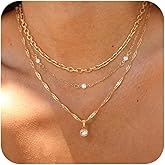 Sterling Silver Gold Necklace Stack, Layered Necklaces for Women Girls Dainty Charm CZ Diamond Pendant Necklace Non Tarnish Waterproof Layering Choker Twist Chain Necklaces Trendy Jewelry Gift