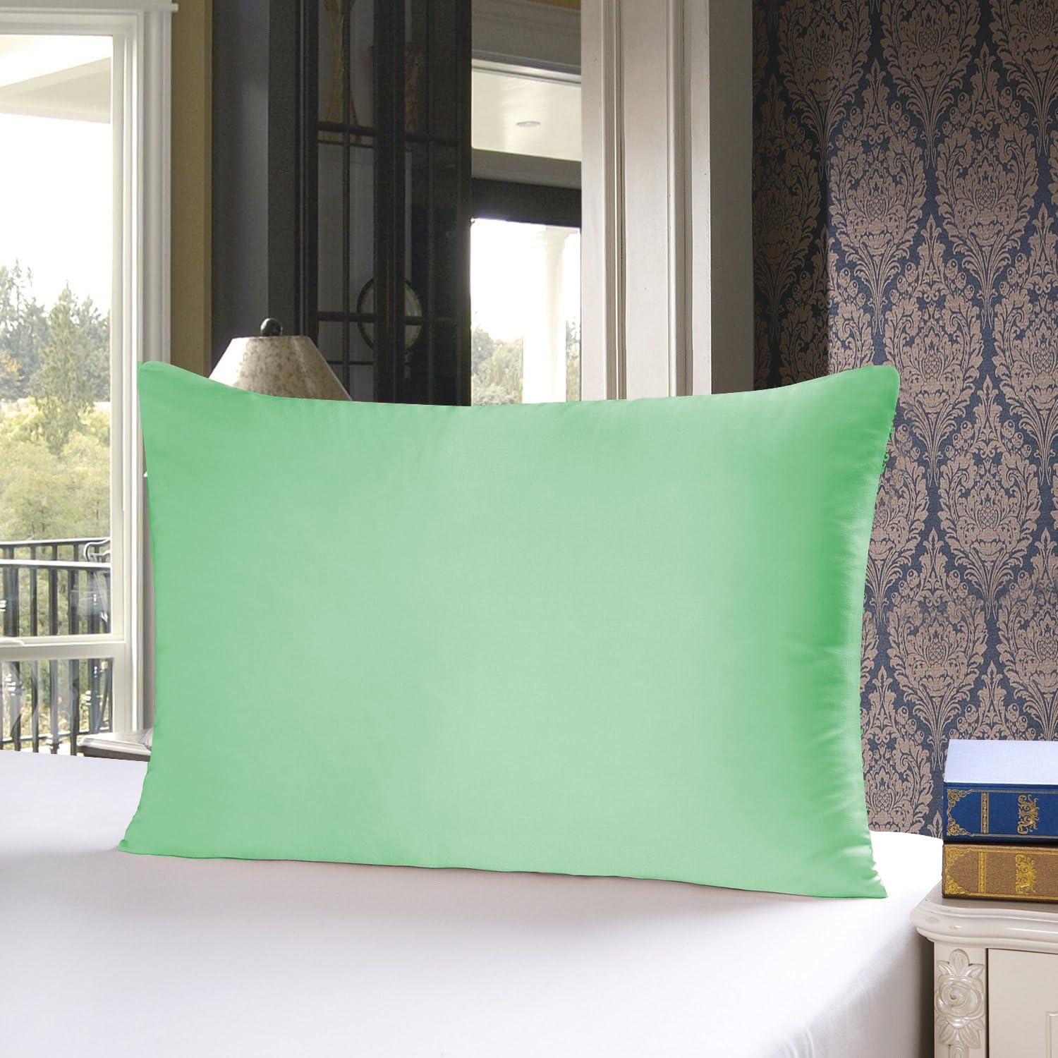 townssilk Silk Pillowcase 100% 19 mm Pure Mulberry Silk, Double-Sided, for Hair Skin Health, Green, 50 x 70 cm