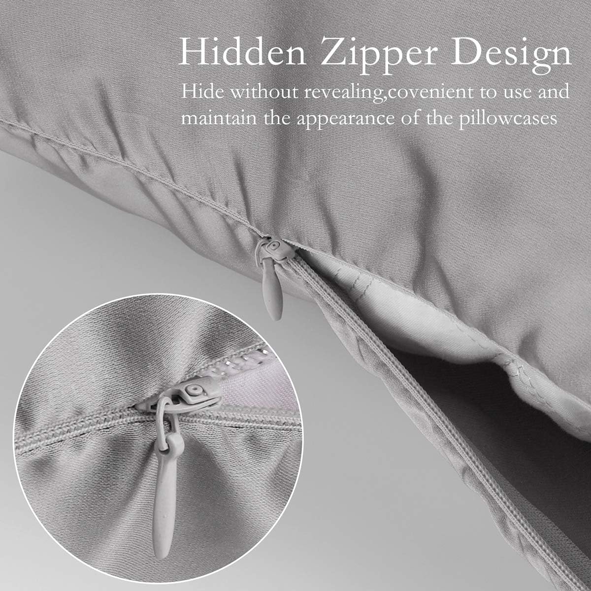 JOGJUE Silk Pillowcase for Hair and Skin 2 Pack 100% Mulberry Silk Bed Pillowcase Hypoallergenic Soft Breathable Both Sides Silk Pillow Case with Hidden Zipper, Standard Size Pillow Cases (Grey): Kitchen & Dining