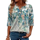 AKEWEI Women's V Neck 3/4 Sleeve T Shirts Summer Top Dressy Casual Basic Tees Shirt Tunic Blouses
