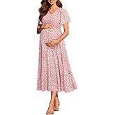 Maternity Dress for Baby Shower - 2025 Photoshoot Pregnancy Summer Midi Casual Flutter Sleeve Dress