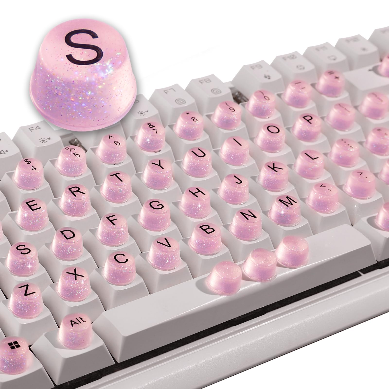 Photo 1 of Raised Keyboard Stickers for Long Nails, Bling Keyboard Bubbles for Women with Letters, Soft Silicone Nail Art Typing Keycaps for Desktops (Pink, 64 Pcs)