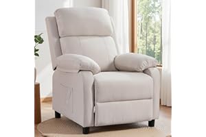Korser Recliner Chair for Adults, Padded Deep Seat Reading Chair with Side Pockets, Small Recliners for Small Spaces, Adjustable Chair for Living Room, Bedroom, and RV (Linen)