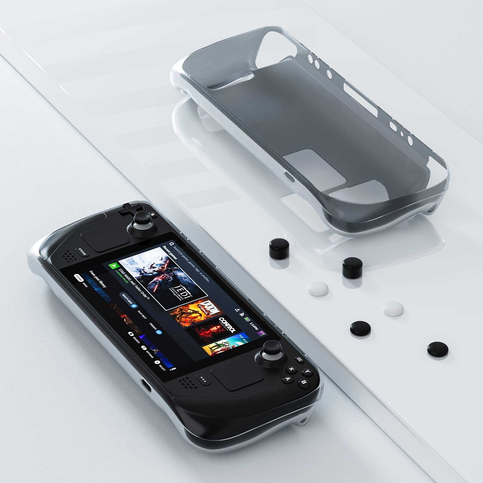 FANPL Case for Steam Deck Accessories with 2 Screen Protector Tempered Glass and 6 Thumb Grips, TPU Protective Case Cover for Steam Deck