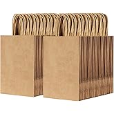 200Pcs Paper Bags 5.8‘’x3.2‘’x8.3'',Gift Wrap Brown Bags with Handle，Small Paper Bag (Brown)