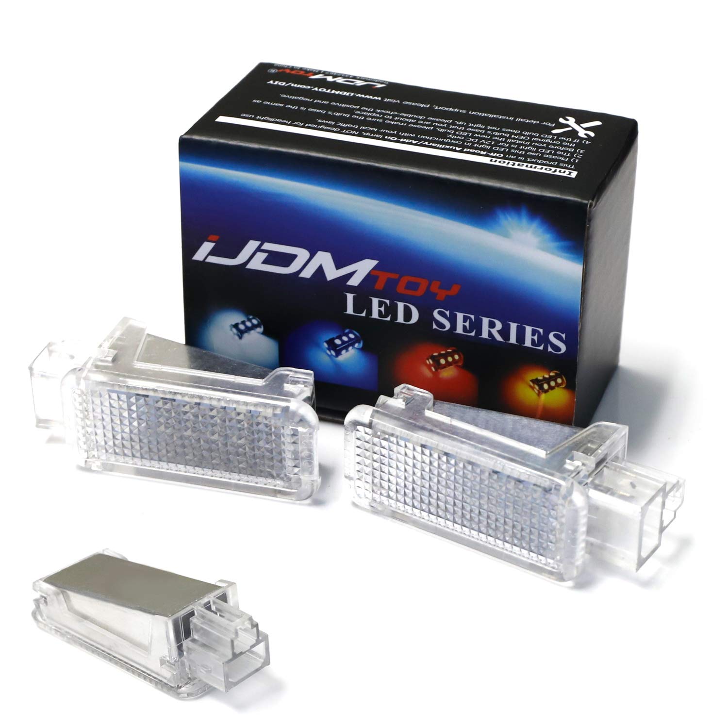 iJDMTOY (2) Full LED Door Courtesy Lamp Assy For Audi A3 A4 A5 A6 A7 S3 S4 S5 S6 S7 Q5 Q7 TT, Volkswagen, Porsche, etc, OEM Replacement, Powered by 18-SMD Xenon White LED Lights & CAN-bus Error Free