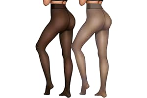 JTANIB Fleece Lined Tights Women 1 Pack & 2 Pack, Fake Translucent Warm Pantyhose Winter Thick Sheer Thermal Tights