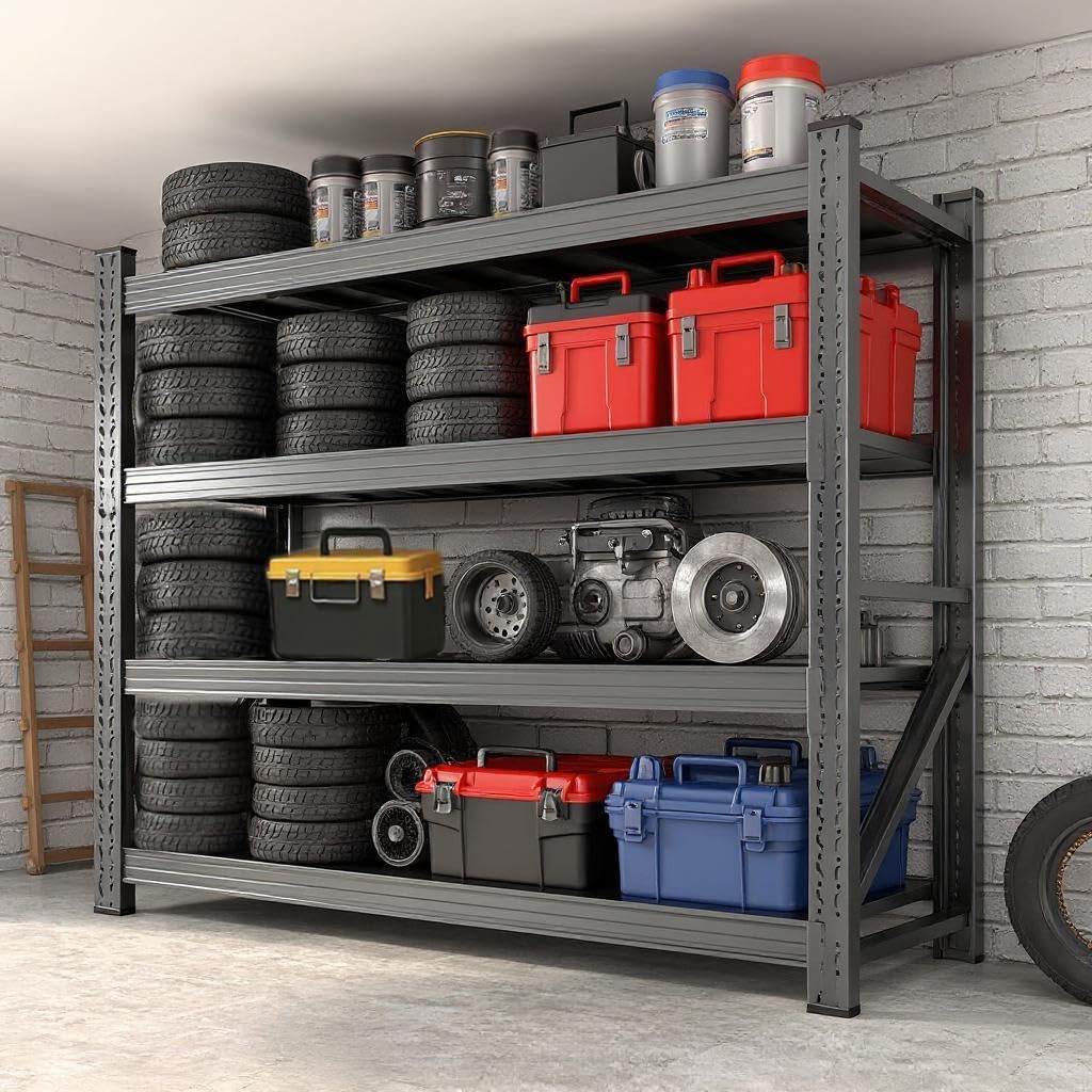 Photo 1 of ***STYLE MAY DIFFER FROM STOCK PHOTO/ EXACT HOLD WEIGHT UNKNOWN*** Heavy Duty Garage Shelving Unit, 59" W Storage Shelves 4 Tier Metal Shelves Adjustable, Industrial Storage Shelf for Warehouse, Basement, Pantry