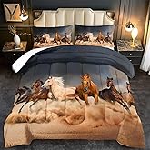 llyxsesty Western Horse Comforter Set Queen for Boys,Brown Western Cowboy Bedding Sets Queen Size, Farm Style Animal Horse Quilt for Boys, Southwestern Farmhouse Home Cowgirl Comforter Bedroom Decor