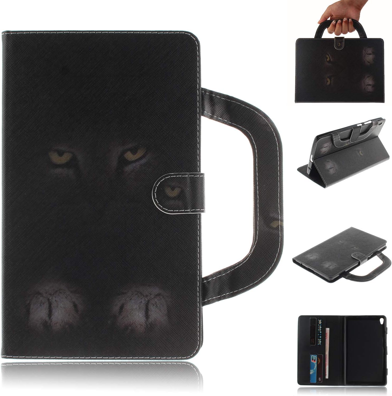 Tablet Case for Lenovo Tab 3 8 Plus (P8 TB-8703F), Candy House Wallet Case with Stand Portable [Handle] [Card Holder] Magnetic Closure Flip Cover (Mysterious Cat)
