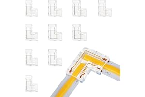 LightingWill LED Connectors 2Pin 8mm, 10 PCS L Shape Connector Transparent Solderless, Right Angle Corner Tape Light Connector, No Dark Area for COB/SMD 2835 3528 Single Color LED Strips